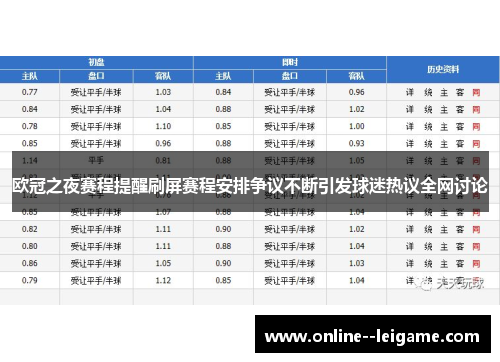 欧冠之夜赛程提醒刷屏赛程安排争议不断引发球迷热议全网讨论