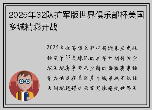 2025年32队扩军版世界俱乐部杯美国多城精彩开战